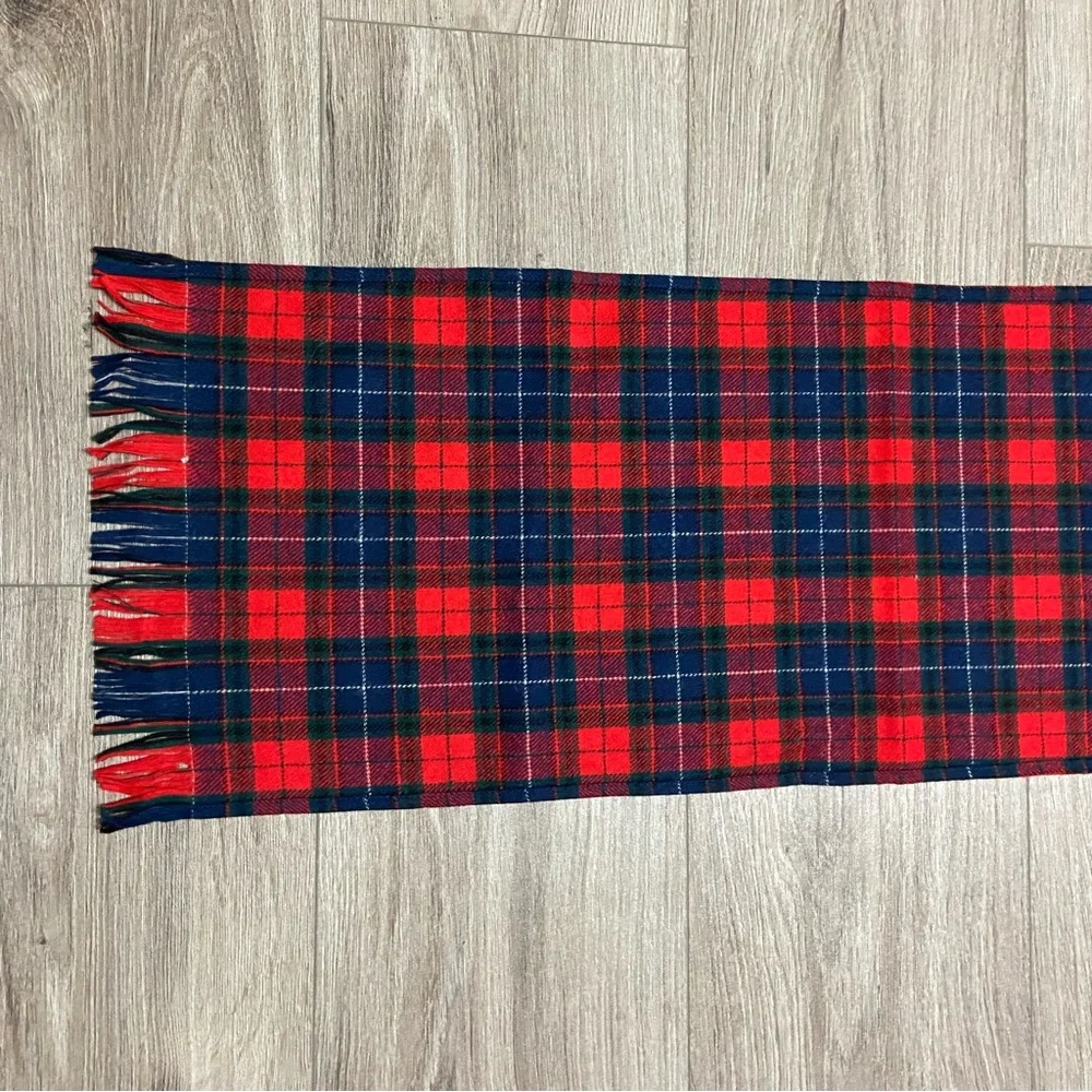 Vintage Pendleton Tartan Plaid Wool Scarf 1970s Made in USA Red and Blue